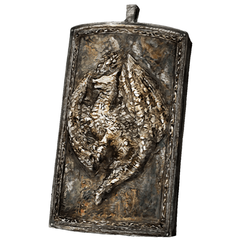 Dragoncrest Greatshield Talisman representing defense and build optimization from Elden Ring