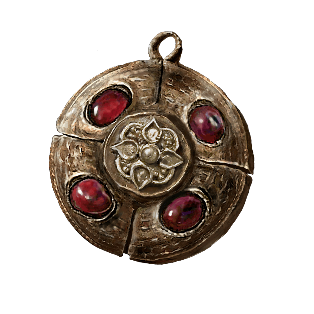 Crimson Amber Medallion representing Vigor from Elden Ring